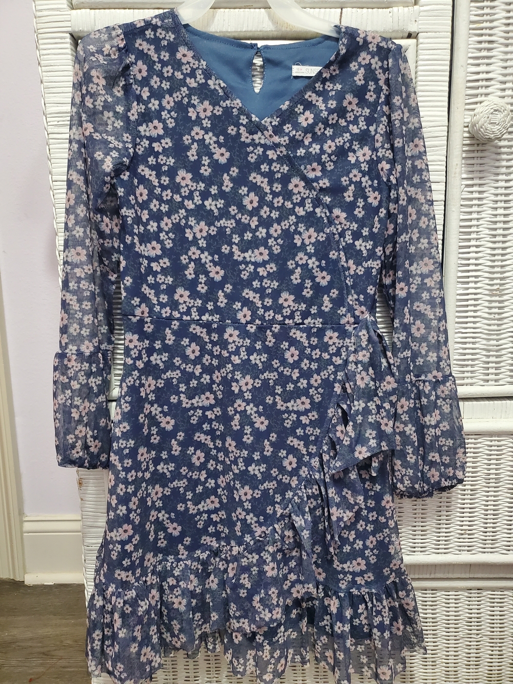 Girls' Blue Floral Wrap Dress - Brand: